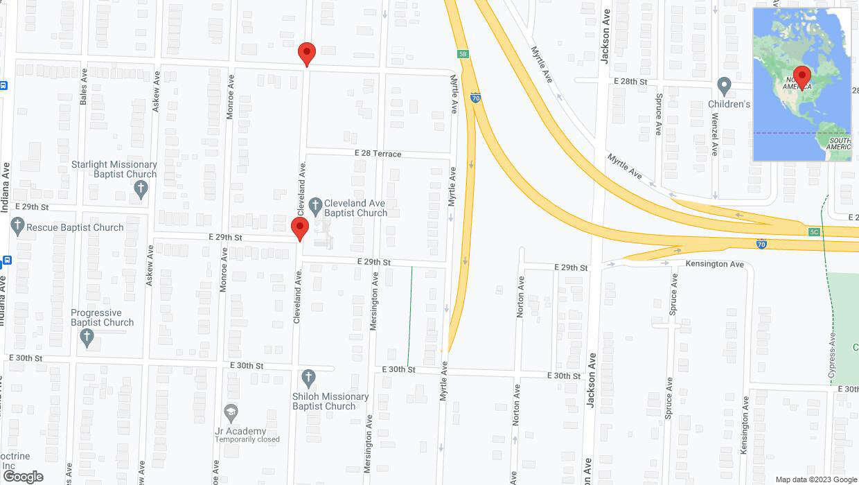 A detailed map that shows the affected road due to 'East 29th Street closed in Kansas City' on September 29th at 2:50 p.m.