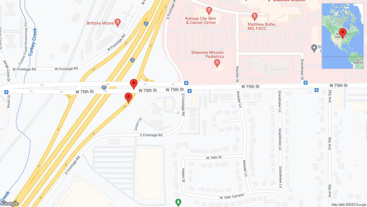 A detailed map that shows the affected road due to 'Crash reported on West 75th Street in Overland Park' on September 29th at 3:08 p.m.