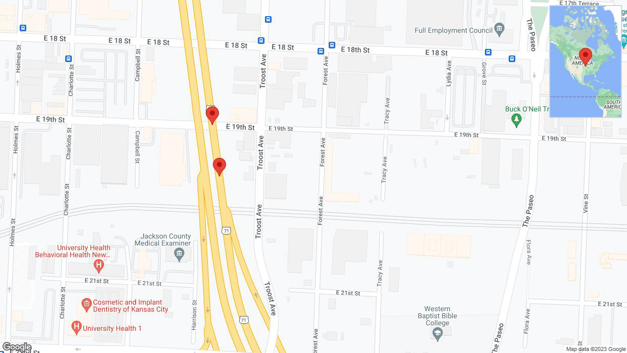 A detailed map that shows the affected road due to 'Warning: Crash on northbound US-71 in Kansas City' on September 29th at 3:14 p.m.