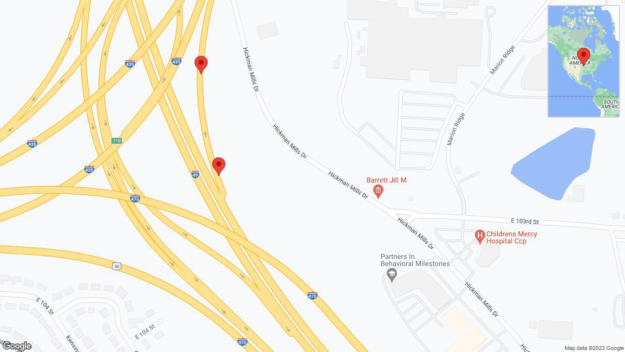 A detailed map that shows the affected road due to 'Crash reported on the U. S. Highway 71 in Kansas City' on September 29th at 4:02 p.m.