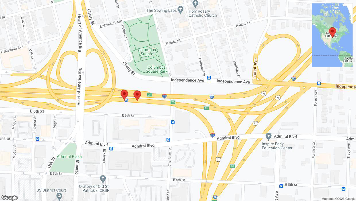 A detailed map that shows the affected road due to 'Broken down vehicle on eastbound I-70/I-35 in Kansas City' on September 29th at 6:14 p.m.