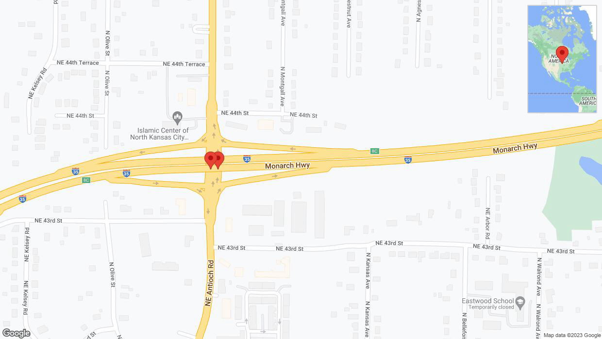 A detailed map that shows the affected road due to 'Broken down vehicle on northbound I-35 in Kansas City' on September 29th at 6:14 p.m.
