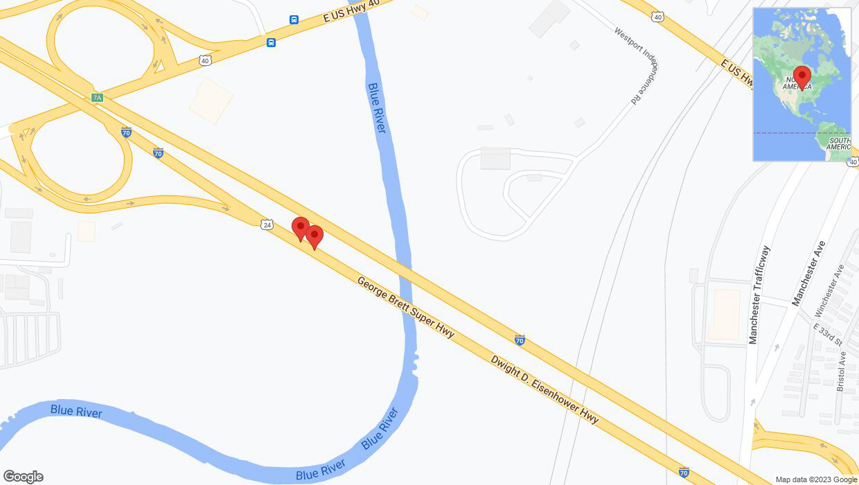 A detailed map that shows the affected road due to 'Broken down vehicle on eastbound I-70 in Kansas City' on September 29th at 8:21 p.m.