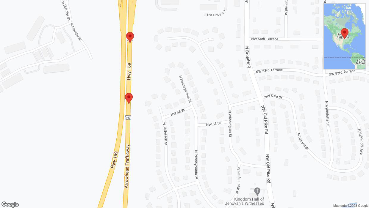 A detailed map that shows the affected road due to 'Broken down vehicle on northbound US-169 in Kansas City' on September 29th at 8:33 p.m.