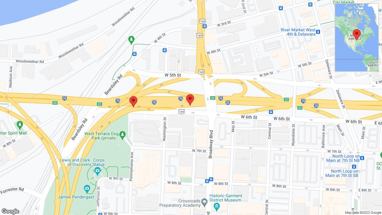 A detailed map that shows the affected road due to 'Warning in Kansas City: Crash reported on northbound I-35' on September 29th at 11:39 p.m.