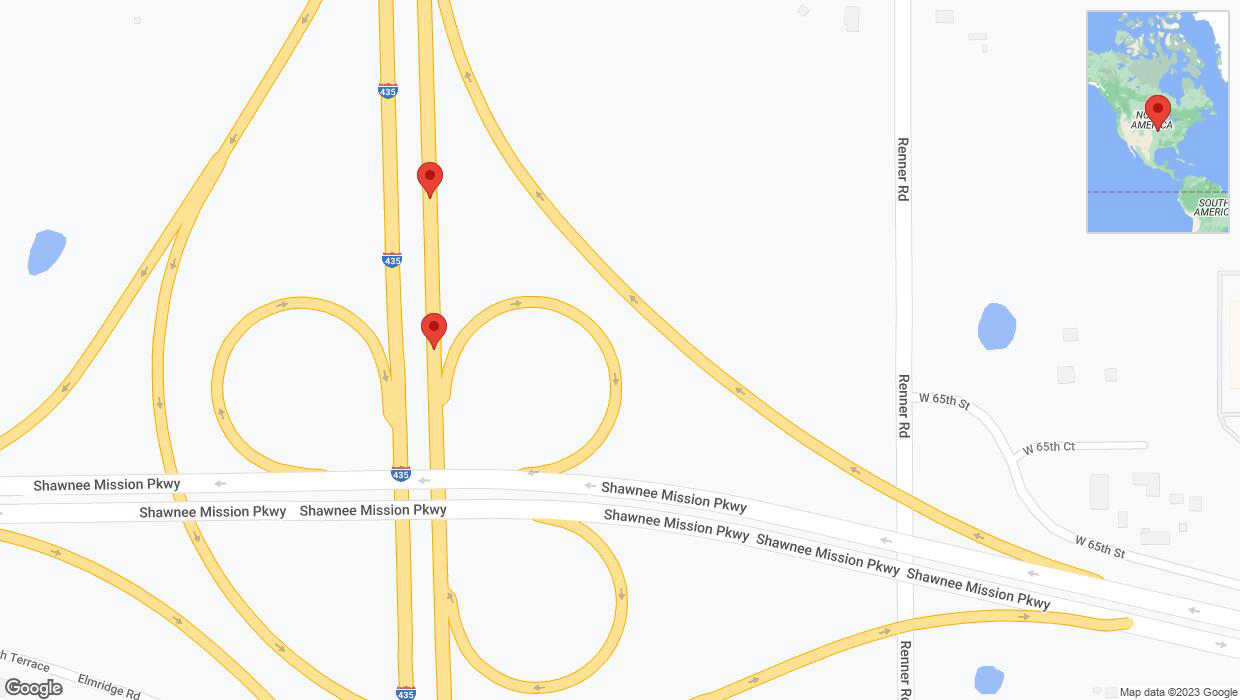A detailed map that shows the affected road due to 'Broken down vehicle on northbound I-435 in Shawnee' on September 29th at 11:57 p.m.