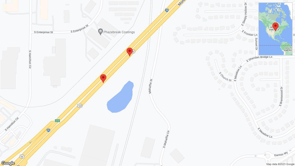 A detailed map that shows the affected road due to 'Broken down vehicle on eastbound I-35 in Olathe' on September 30th at 12:03 p.m.