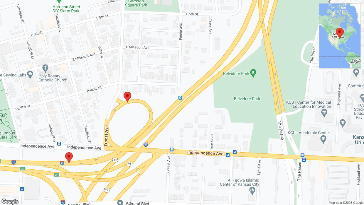 A detailed map that shows the affected road due to 'US-24 West closed in Kansas City' on October 1st at 10:57 p.m.