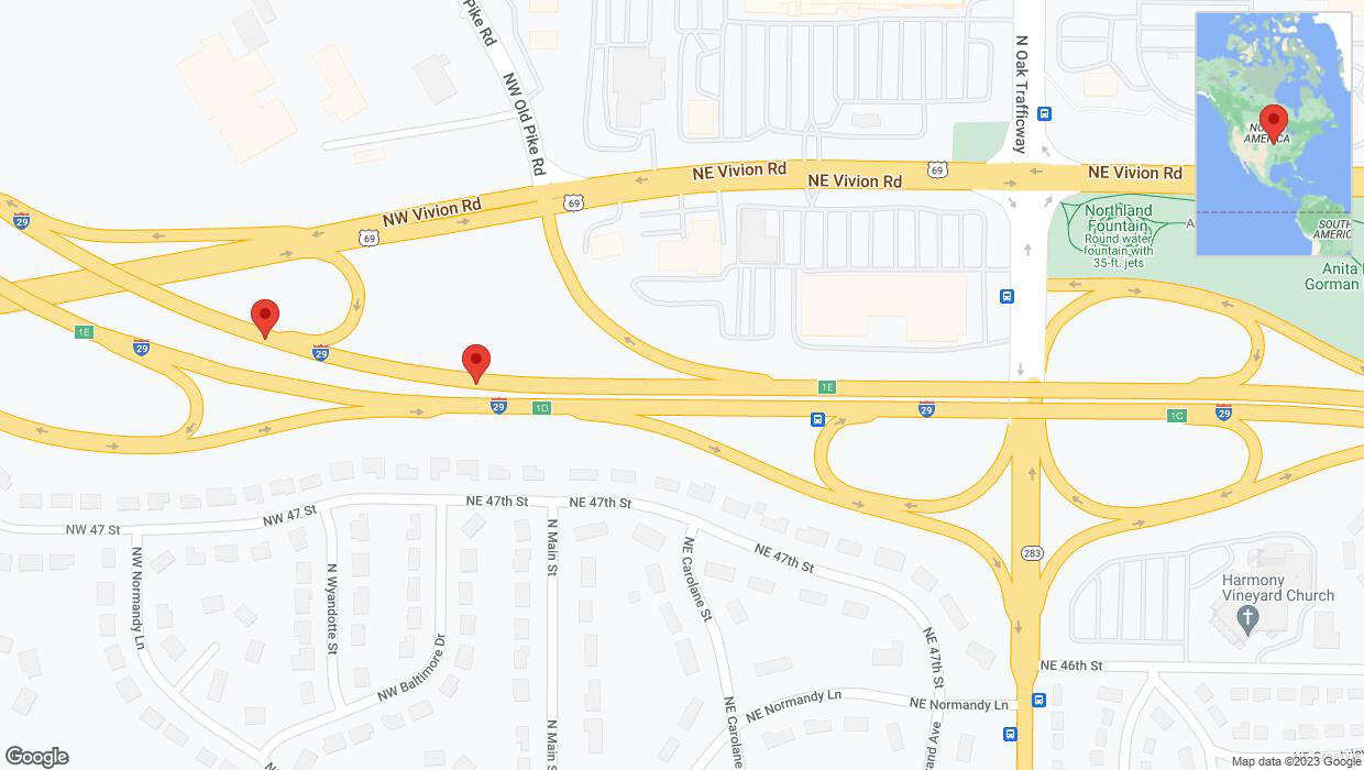 A detailed map that shows the affected road due to 'Broken down vehicle on northbound I-29 in Kansas City' on September 30th at 2:21 p.m.