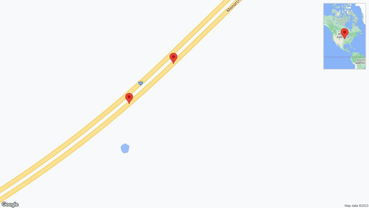 A detailed map that shows the affected road due to 'Broken down vehicle on eastbound I-35 in Gardner' on September 30th at 12:51 p.m.