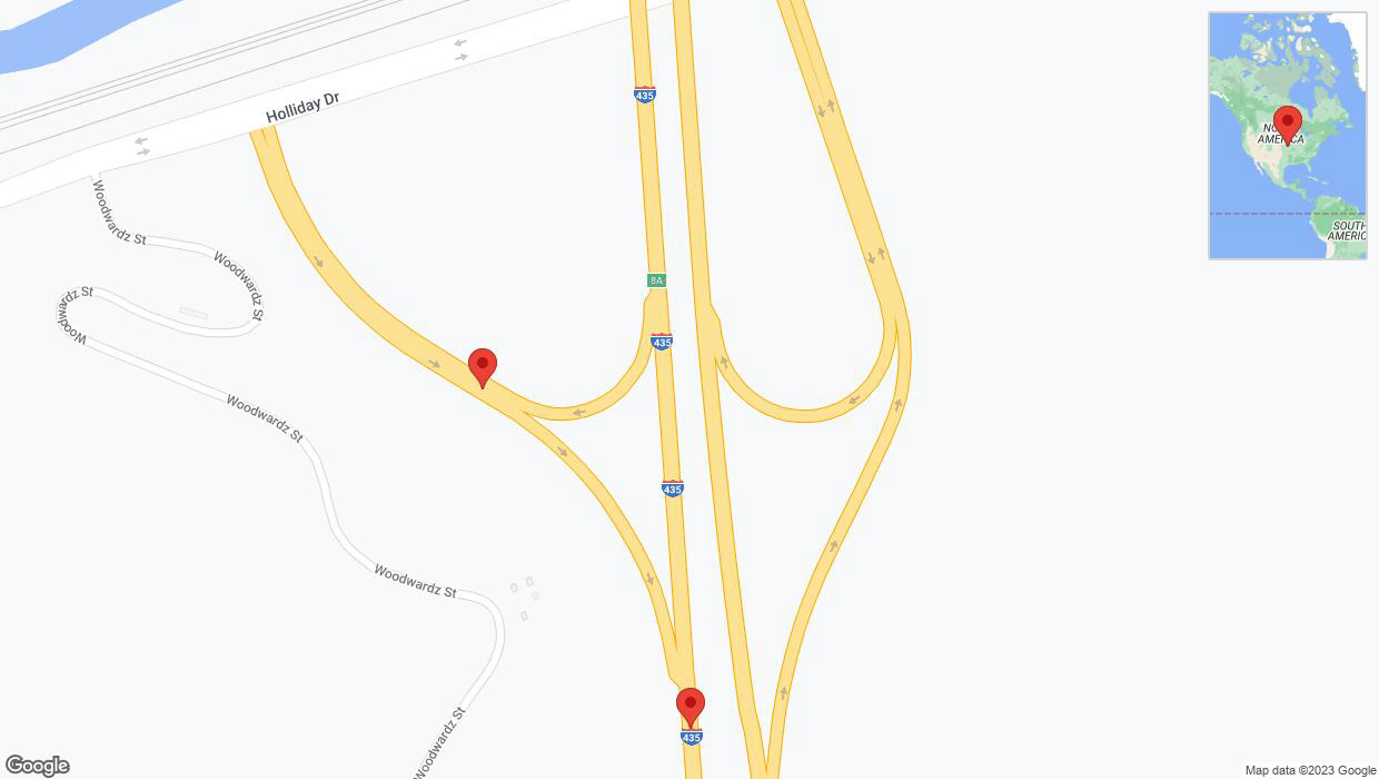 A detailed map that shows the affected road due to 'Broken down vehicle on Holiday Drive in Shawnee' on September 30th at 1:15 p.m.