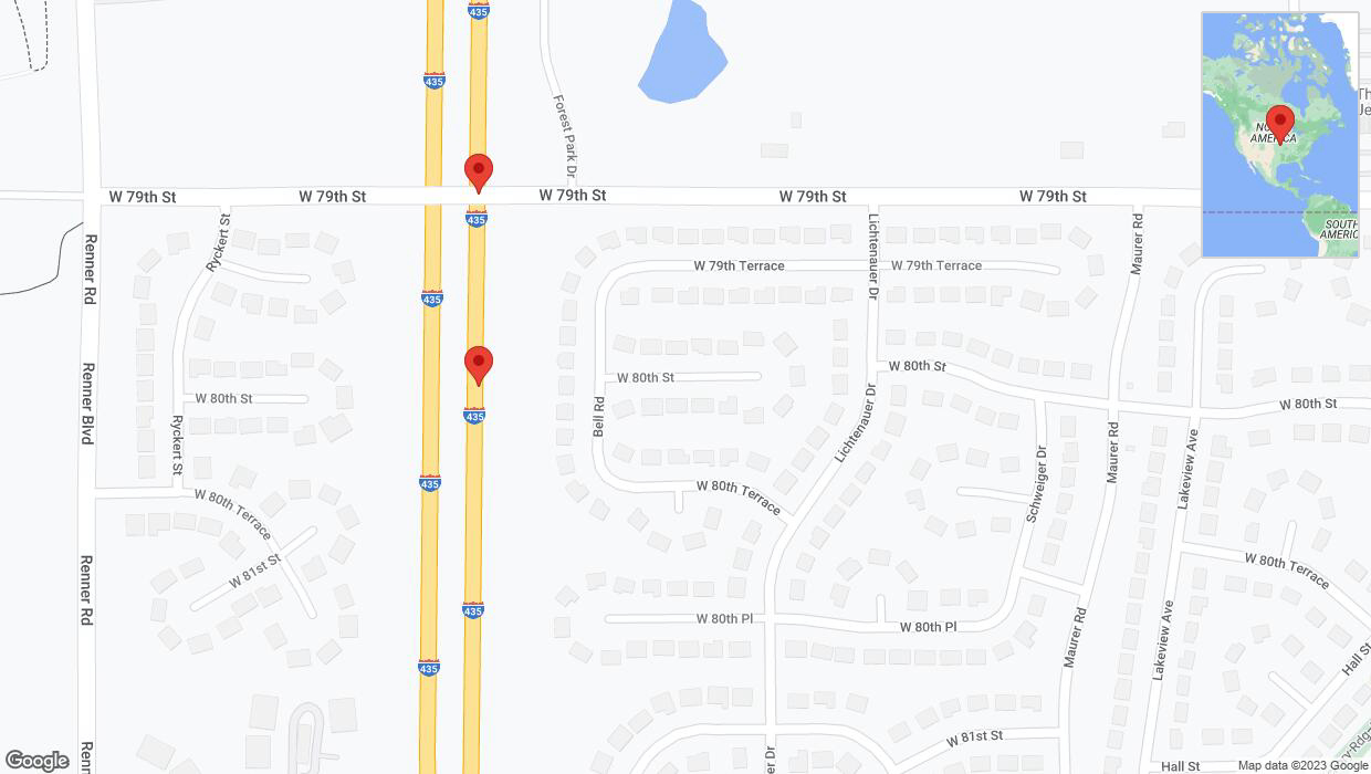 A detailed map that shows the affected road due to 'Broken down vehicle on northbound I-435 in Lenexa' on September 30th at 4:33 p.m.