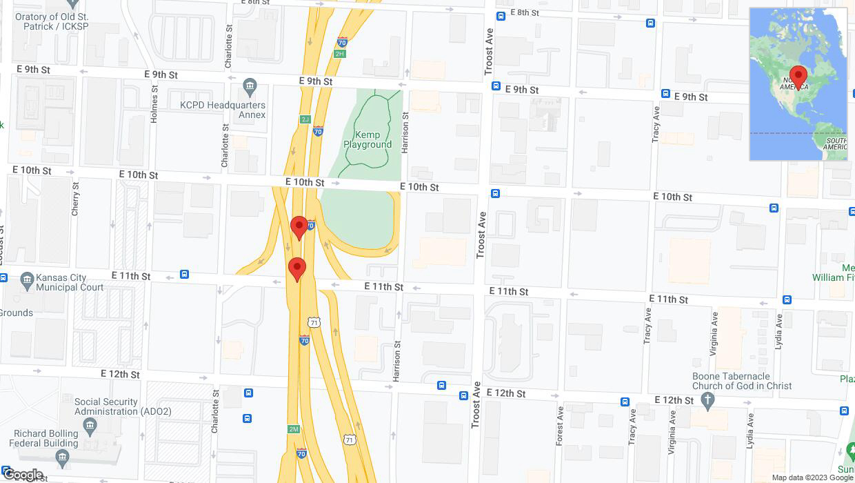 A detailed map that shows the affected road due to 'Broken down vehicle on eastbound I-70 in Kansas City' on September 30th at 2:45 p.m.