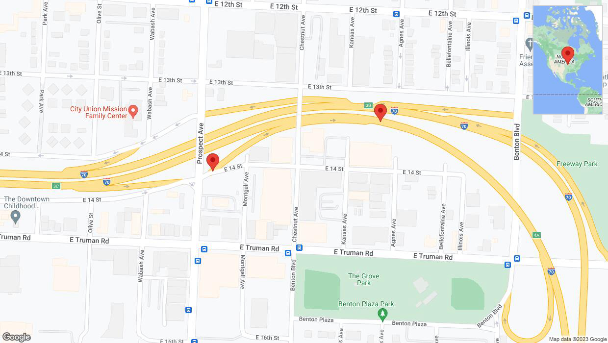 A detailed map that shows the affected road due to 'Montgall Avenue closed in Kansas City' on September 30th at 4:33 p.m.