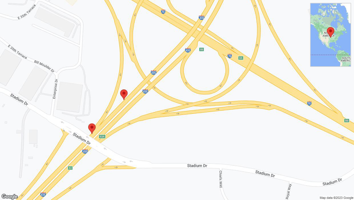 A detailed map that shows the affected road due to 'Broken down vehicle on southbound I-435 in Kansas City' on September 30th at 4:39 p.m.