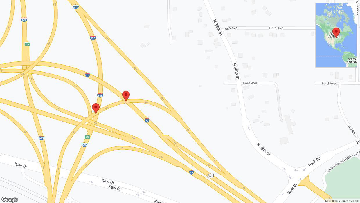A detailed map that shows the affected road due to 'Reports of a crash in Kansas City' on September 30th at 5:45 p.m.