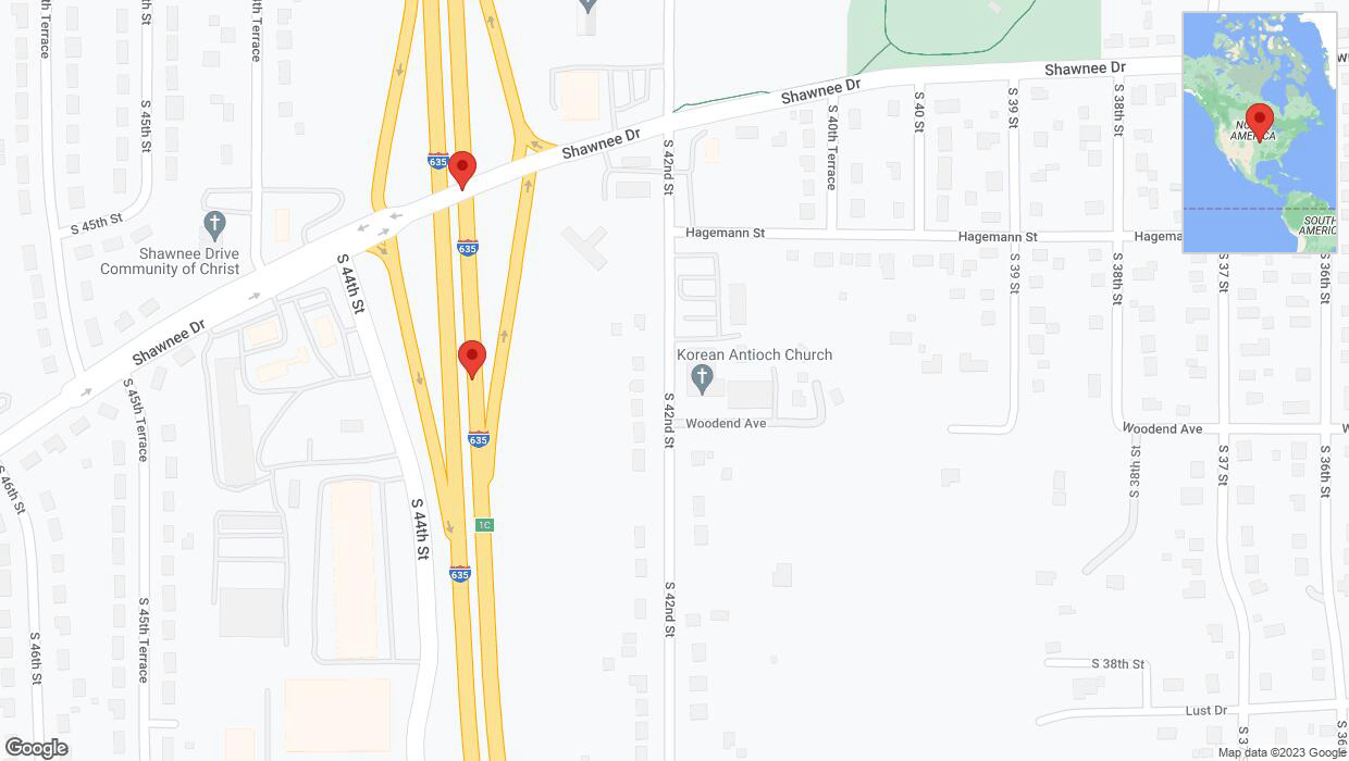 A detailed map that shows the affected road due to 'Warning in Kansas City: Crash reported on northbound I-635' on September 30th at 6:09 p.m.