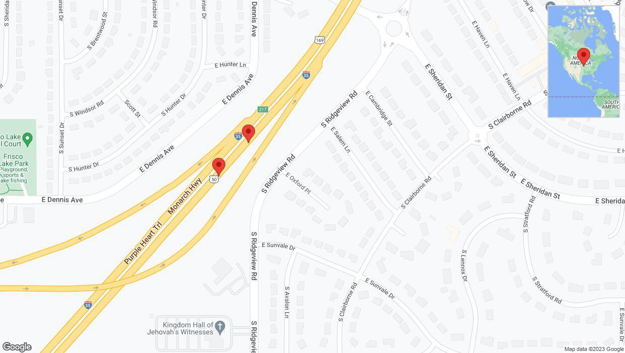 A detailed map that shows the affected road due to 'Broken down vehicle on eastbound I-35 in Olathe' on September 30th at 8:33 p.m.