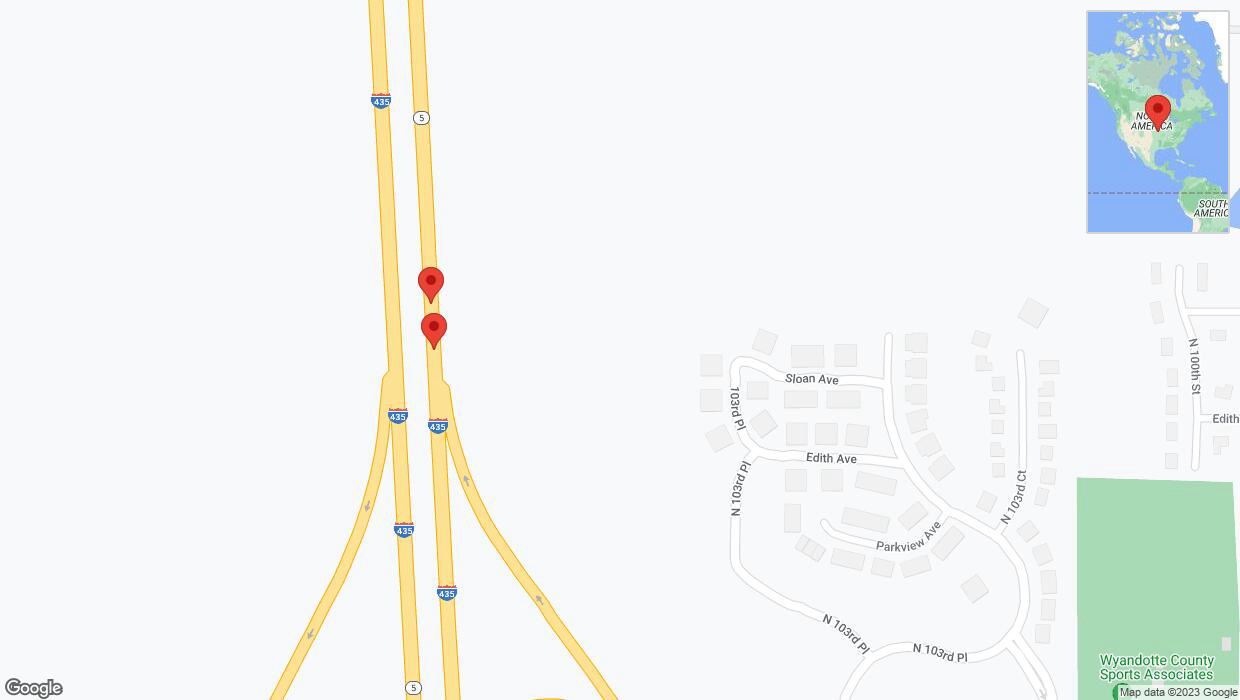 A detailed map that shows the affected road due to 'Broken down vehicle on northbound I-435 in Kansas City' on September 30th at 8:09 p.m.