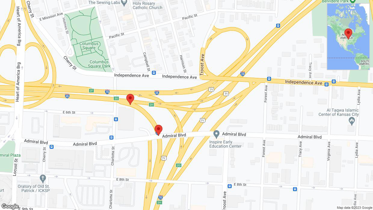 A detailed map that shows the affected road due to 'Broken down vehicle on eastbound I-70 in Kansas City' on September 30th at 11:03 p.m.