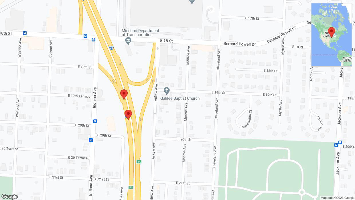 A detailed map that shows the affected road due to 'Broken down vehicle on eastbound I-70 in Kansas City' on September 30th at 11:39 p.m.