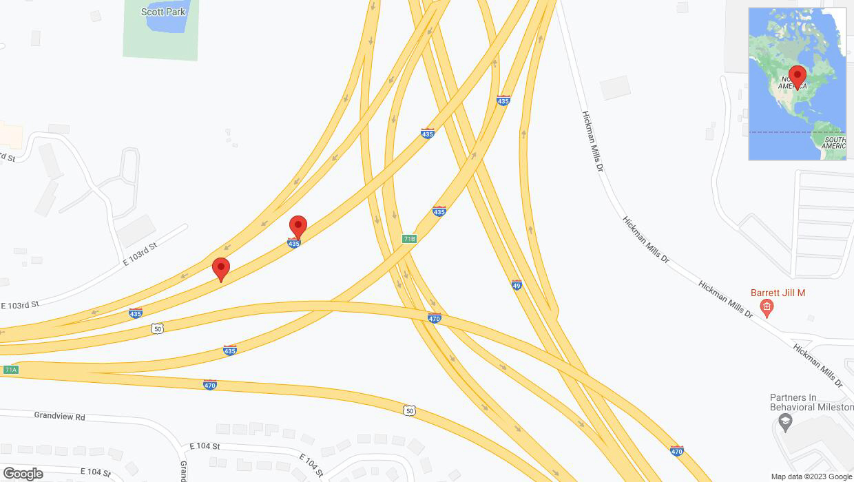 A detailed map that shows the affected road due to 'Broken down vehicle on southbound I-435 in Kansas City' on October 1st at 4:27 p.m.
