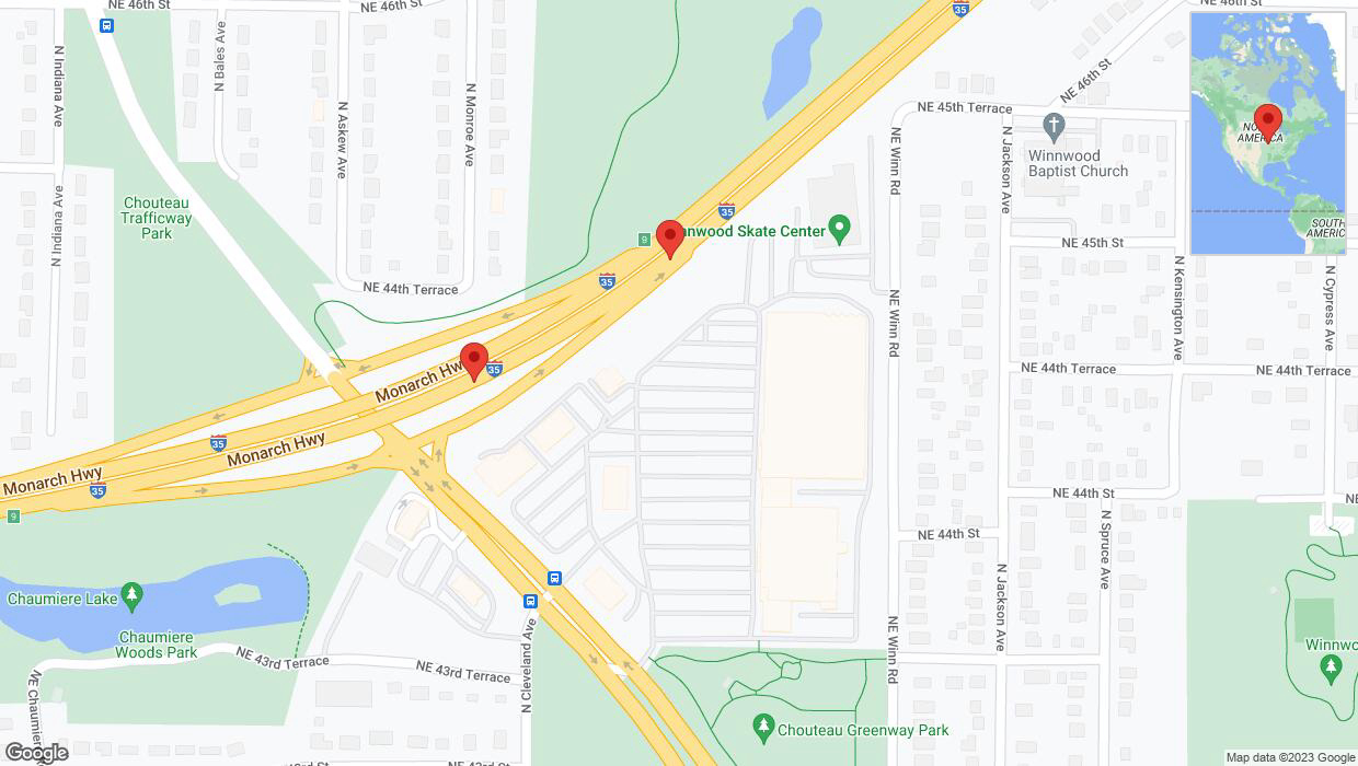 A detailed map that shows the affected road due to 'Warning: Crash on northbound I-35 in Kansas City' on October 1st at 6:15 p.m.