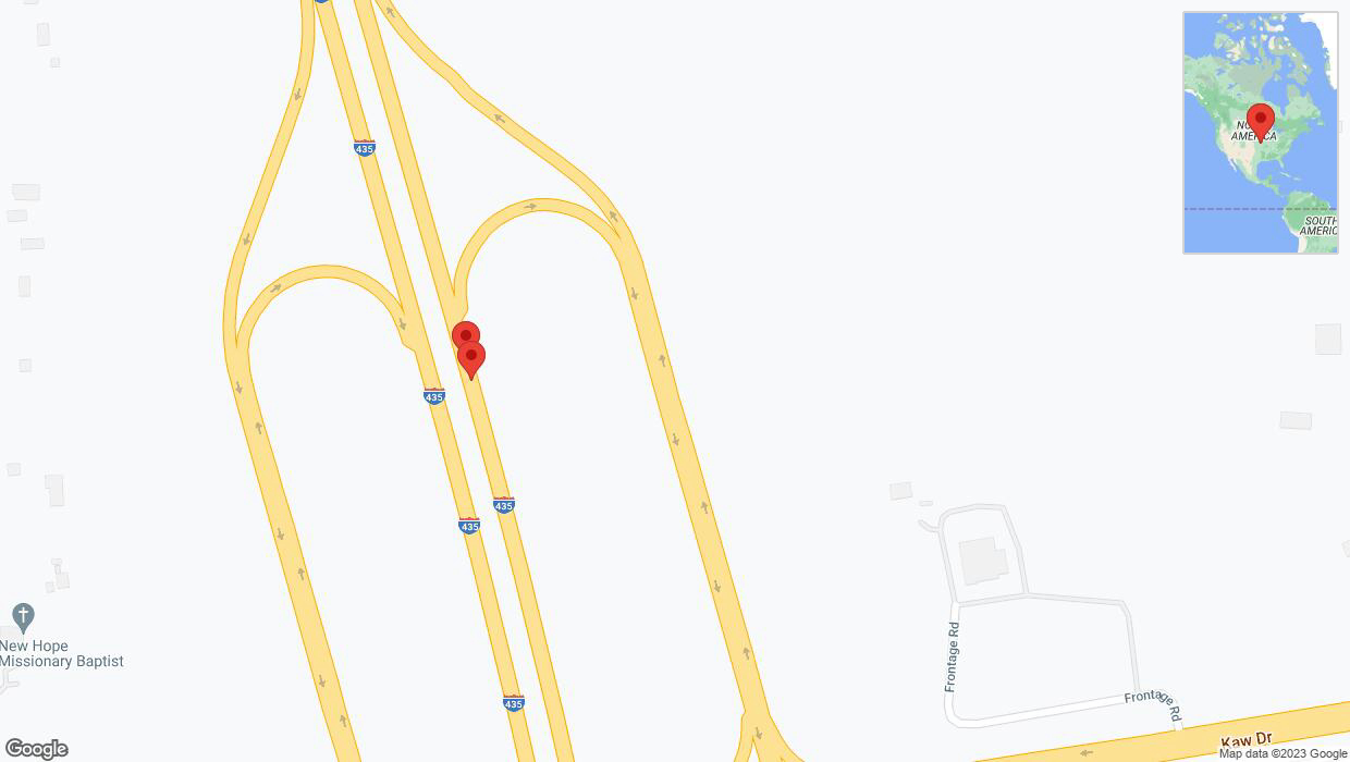 A detailed map that shows the affected road due to 'Broken down vehicle on northbound I-435 in Kansas City' on October 1st at 6:27 p.m.
