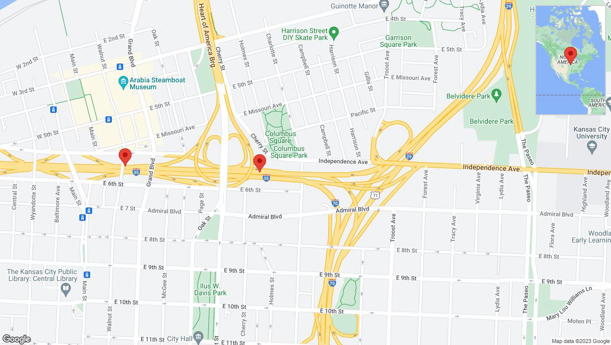 A detailed map that shows the affected road due to 'I-70/I-35 closed in Kansas City' on October 1st at 7:33 p.m.
