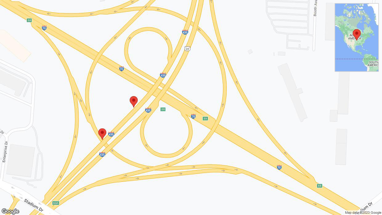A detailed map that shows the affected road due to 'Broken down vehicle on southbound I-435 in Kansas City' on October 1st at 7:57 p.m.