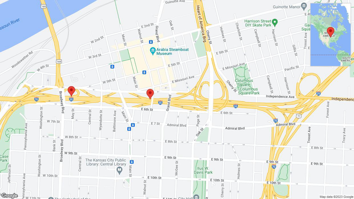 A detailed map that shows the affected road due to 'I-70/I-35 closed in Kansas City' on October 1st at 7:33 p.m.