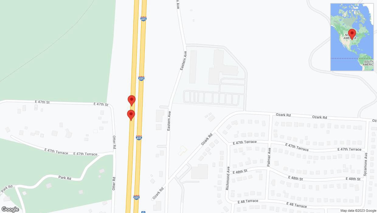 A detailed map that shows the affected road due to 'Broken down vehicle on southbound I-435 in Kansas City' on October 1st at 8:33 p.m.