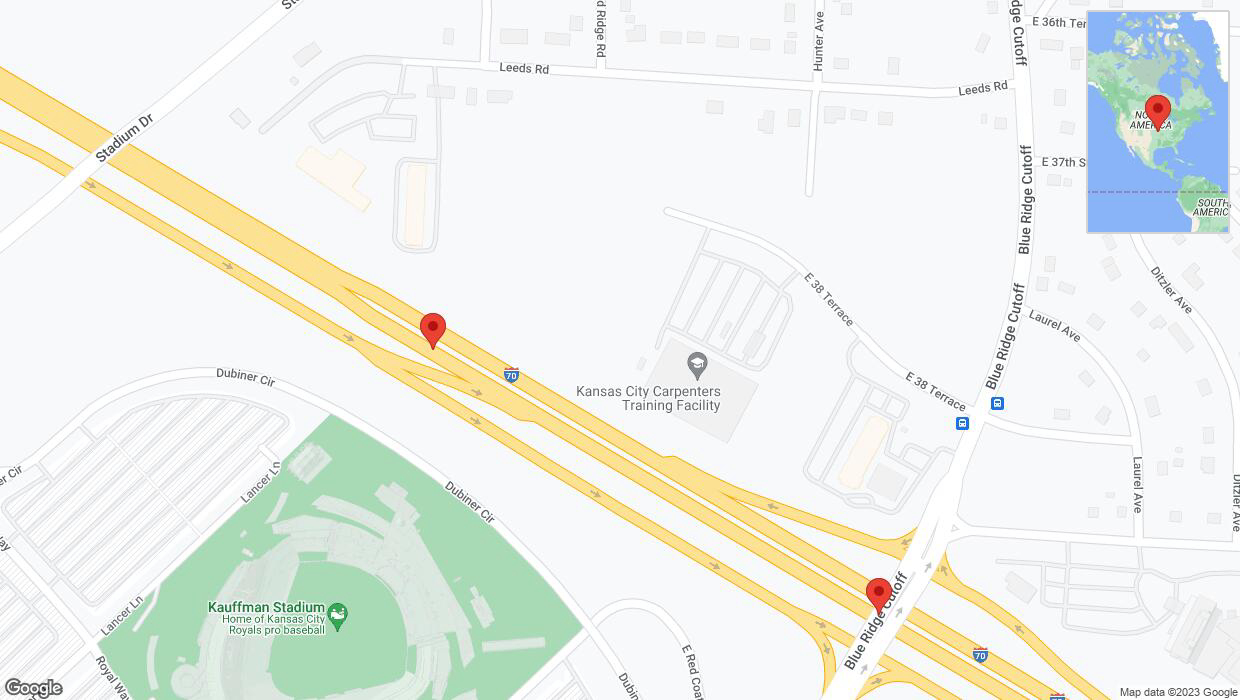 A detailed map that shows the affected road due to 'Broken down vehicle on eastbound I-70 in Kansas City' on October 1st at 10:09 p.m.