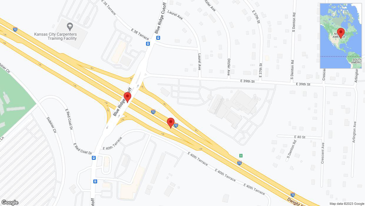 A detailed map that shows the affected road due to 'Broken down vehicle on eastbound I-70 in Kansas City' on October 1st at 10:15 p.m.