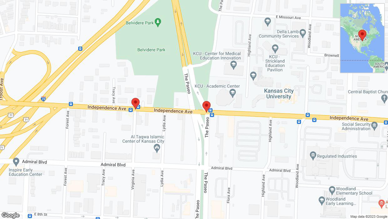 A detailed map that shows the affected road due to 'Kansas City: Independence Avenue/US-24 temporarily closed' on October 3rd at 12:56 p.m.