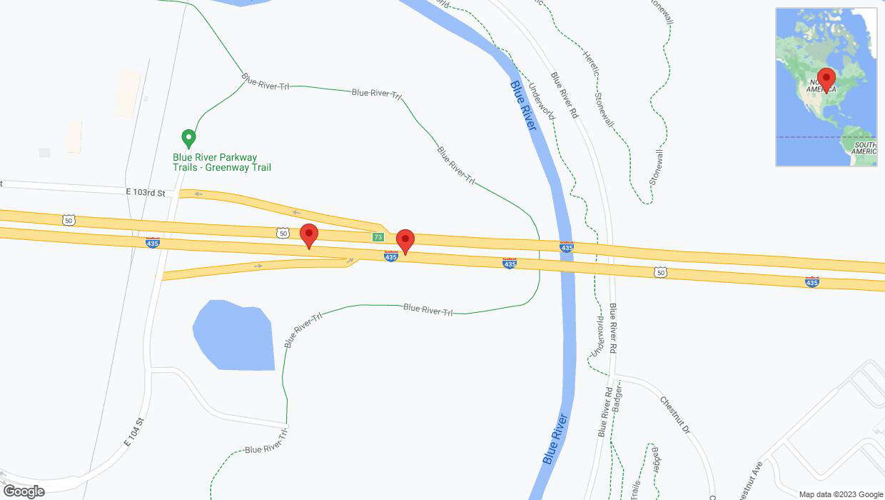 A detailed map that shows the affected road due to 'Broken down vehicle on eastbound I-435 in Kansas City' on October 2nd at 1:38 p.m.