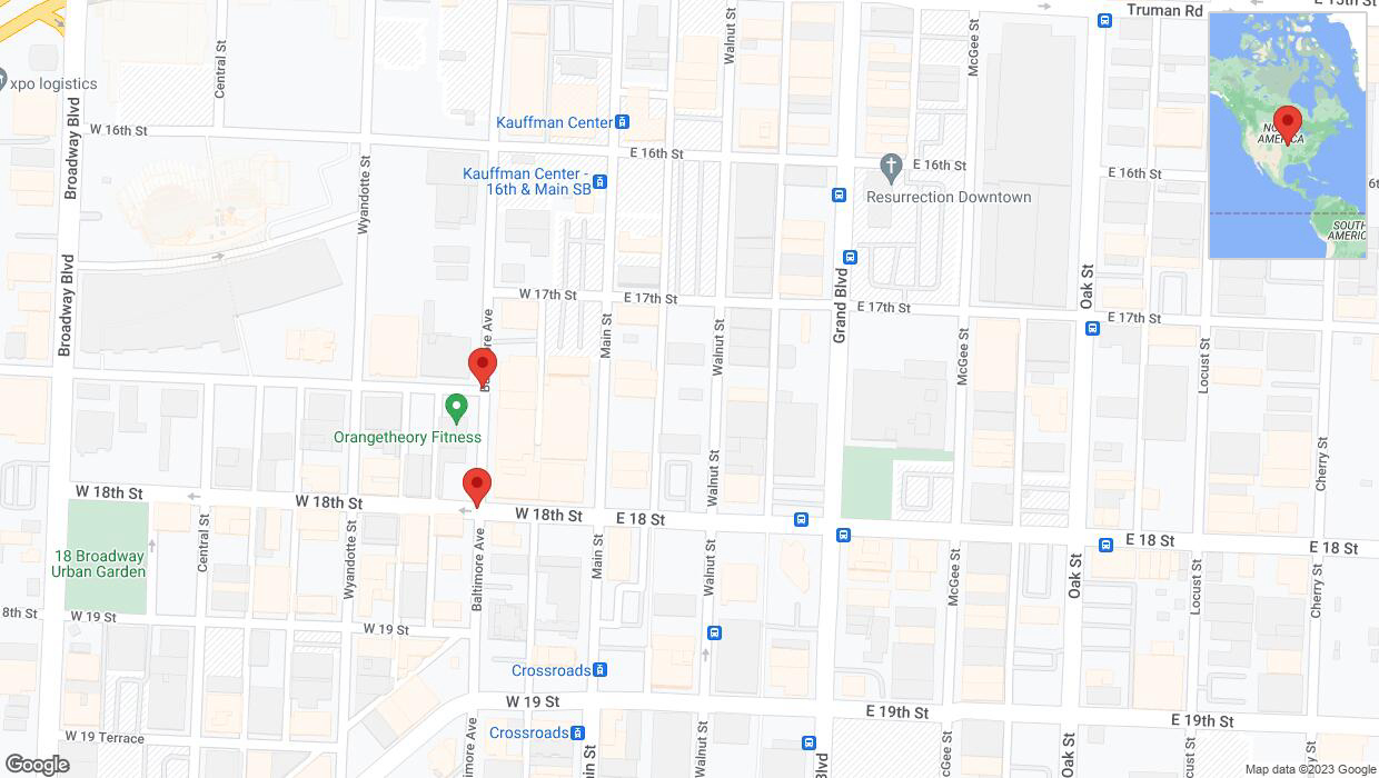 A detailed map that shows the affected road due to 'Baltimore Avenue closed in Kansas City' on October 2nd at 2:14 p.m.