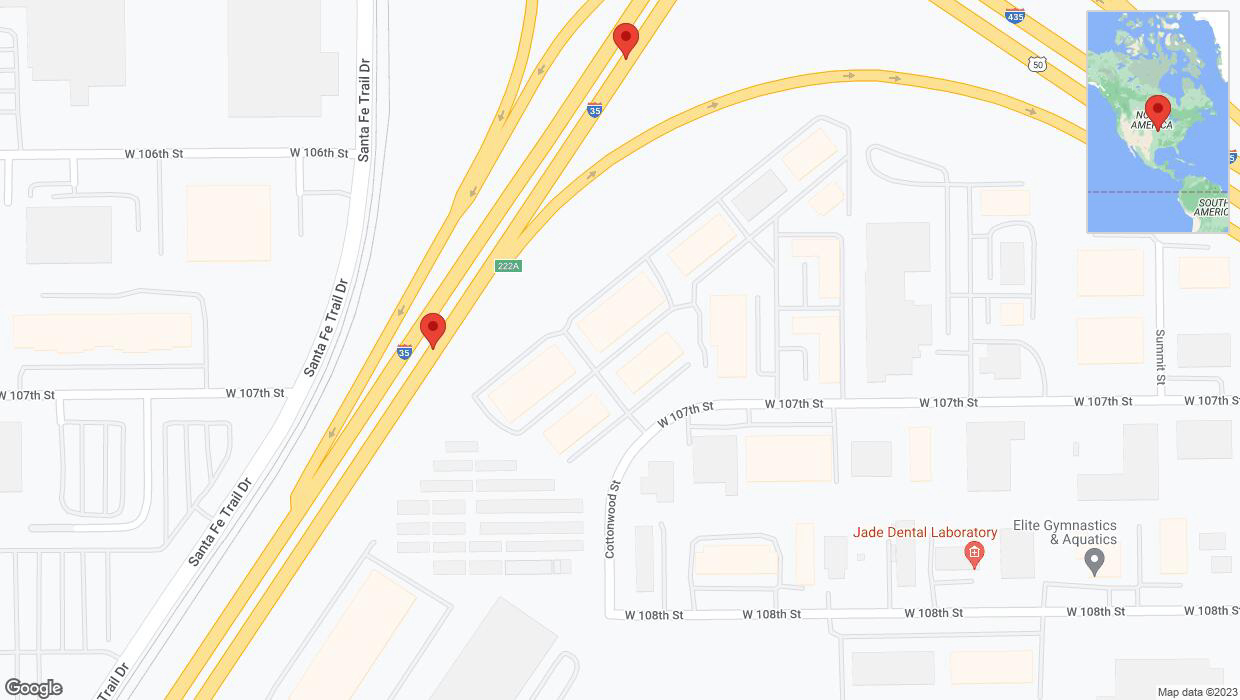 A detailed map that shows the affected road due to 'Broken down vehicle on eastbound I-35 in Lenexa' on October 2nd at 4:08 p.m.