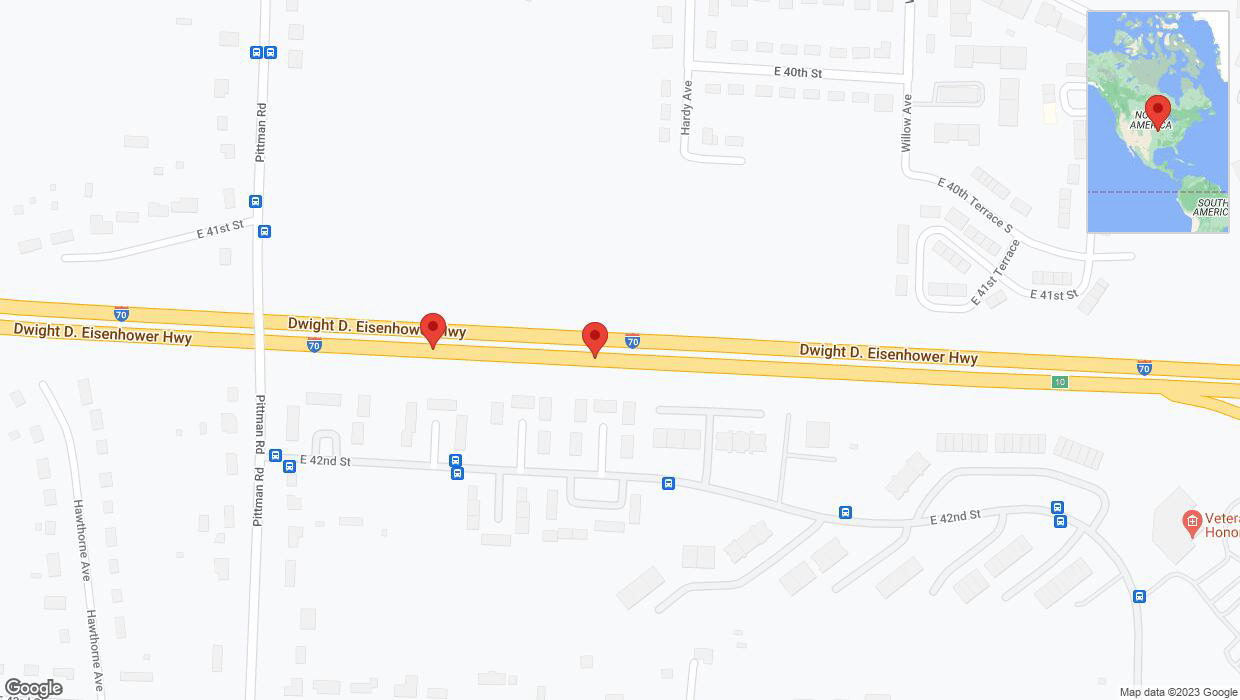 A detailed map that shows the affected road due to 'Broken down vehicle on eastbound I-70 in Kansas City' on October 4th at 7:14 p.m.