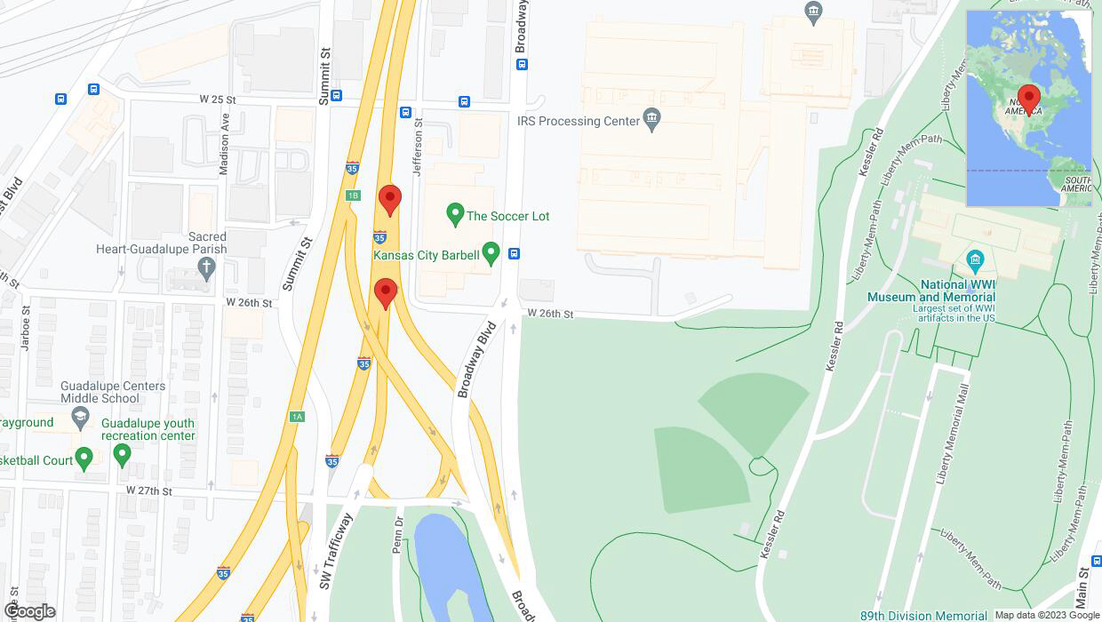 A detailed map that shows the affected road due to 'Broken down vehicle on West 26th Street in Kansas City' on October 2nd at 7:44 p.m.