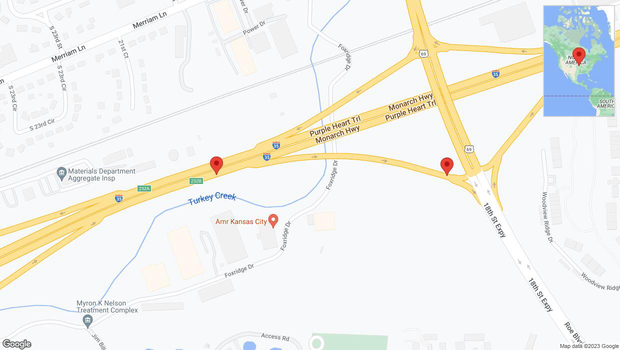 A detailed map that shows the affected road due to 'Kansas City: US-69 North temporarily closed' on October 2nd at 9:14 p.m.