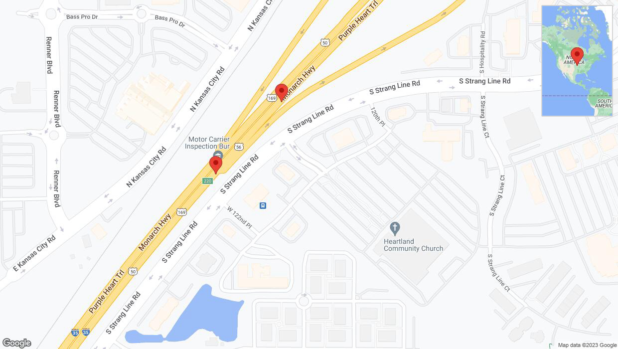 A detailed map that shows the affected road due to 'Broken down vehicle on eastbound I-35 in Olathe' on October 3rd at 12:38 p.m.