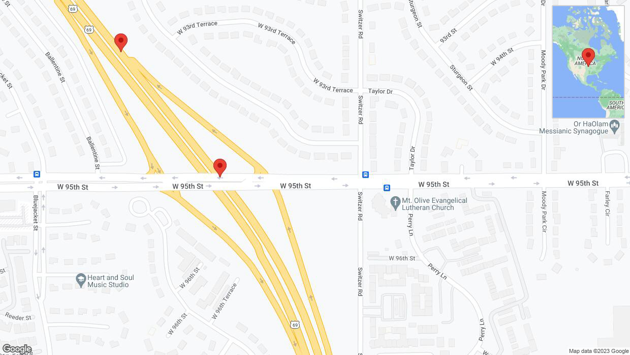 A detailed map that shows the affected road due to 'Broken down vehicle on northbound US-69 in Overland Park' on October 3rd at 12:26 p.m.