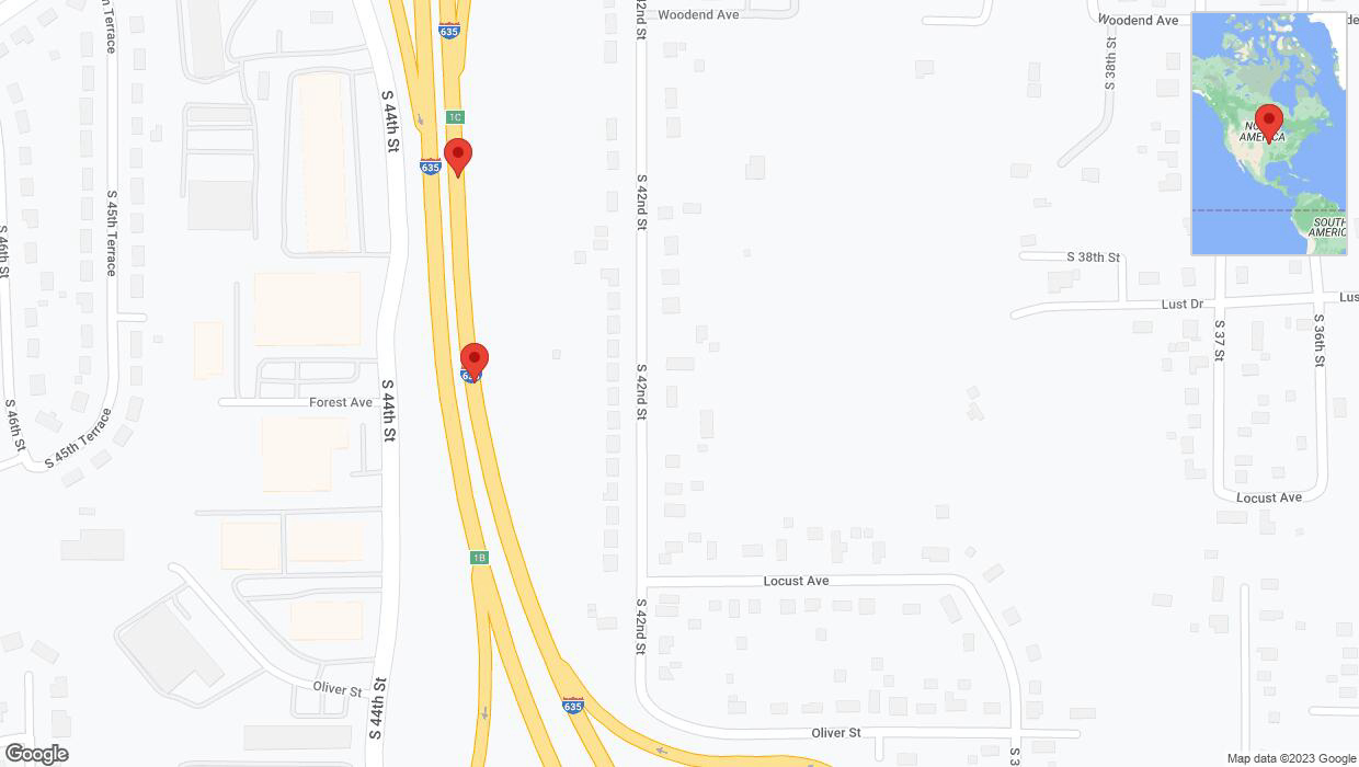 A detailed map that shows the affected road due to 'Broken down vehicle on northbound I-635 in Kansas City' on October 3rd at 12:56 p.m.