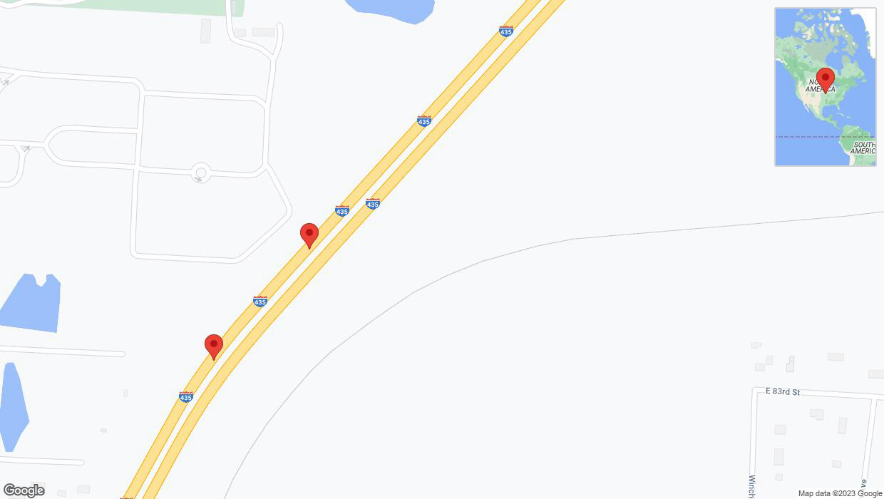 A detailed map that shows the affected road due to 'Broken down vehicle on southbound I-435 in Kansas City' on October 3rd at 1:20 p.m.
