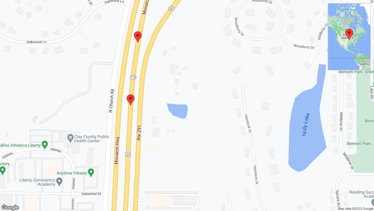 A detailed map that shows the affected road due to 'Broken down vehicle on northbound I-35 in Liberty' on October 3rd at 2:08 p.m.