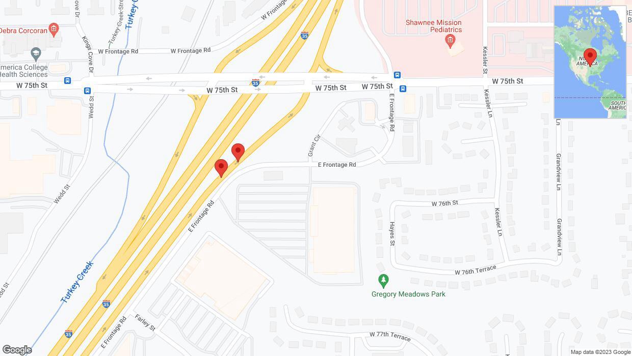 A detailed map that shows the affected road due to 'Broken down vehicle on East Frontage Road in Overland Park' on October 3rd at 2:20 p.m.