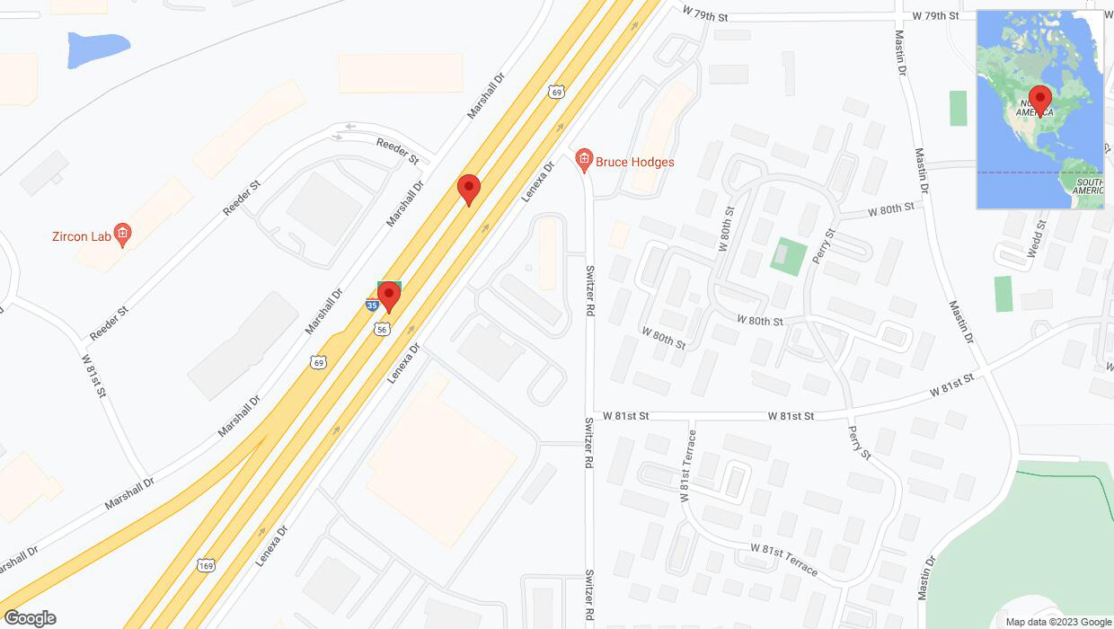 A detailed map that shows the affected road due to 'Broken down vehicle on eastbound I-35 in Overland Park' on October 3rd at 2:26 p.m.