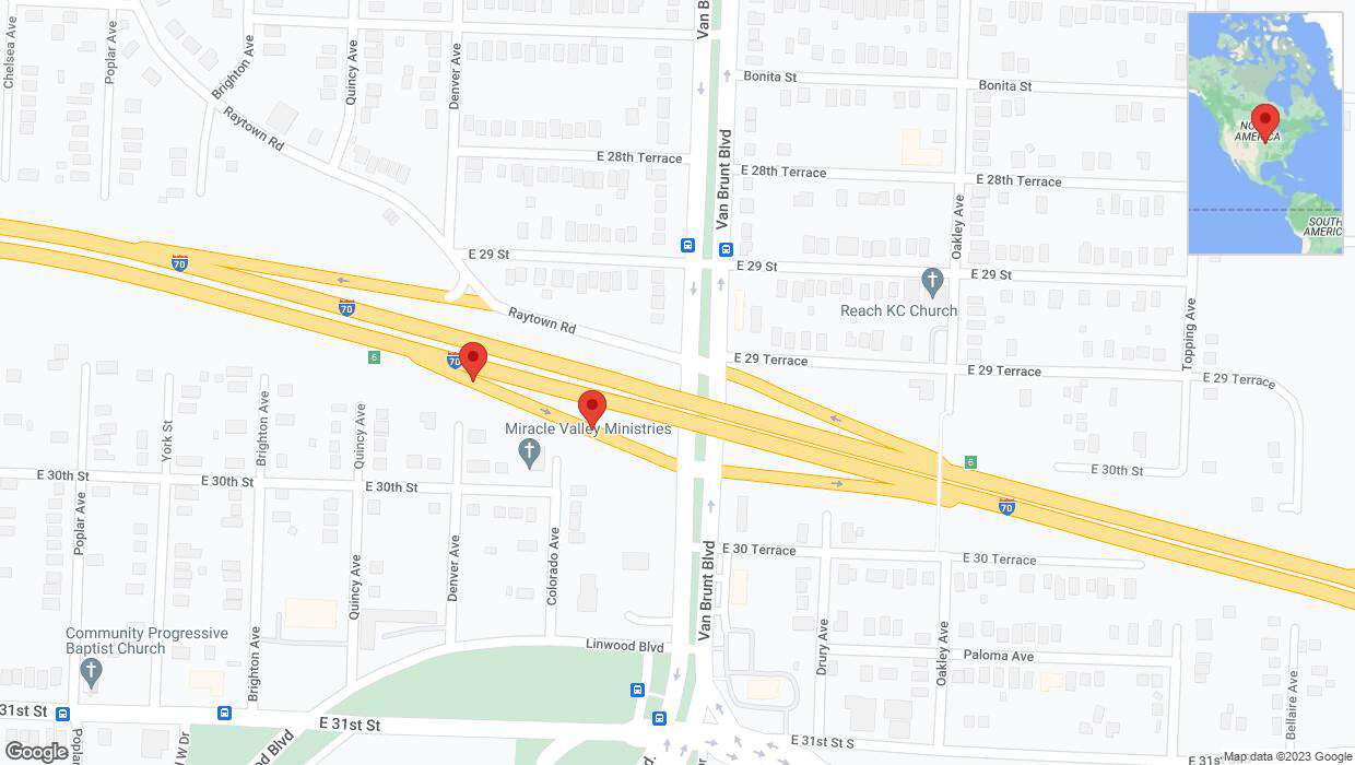 A detailed map that shows the affected road due to 'Broken down vehicle on Denver Avenue in Kansas City' on October 3rd at 3:20 p.m.