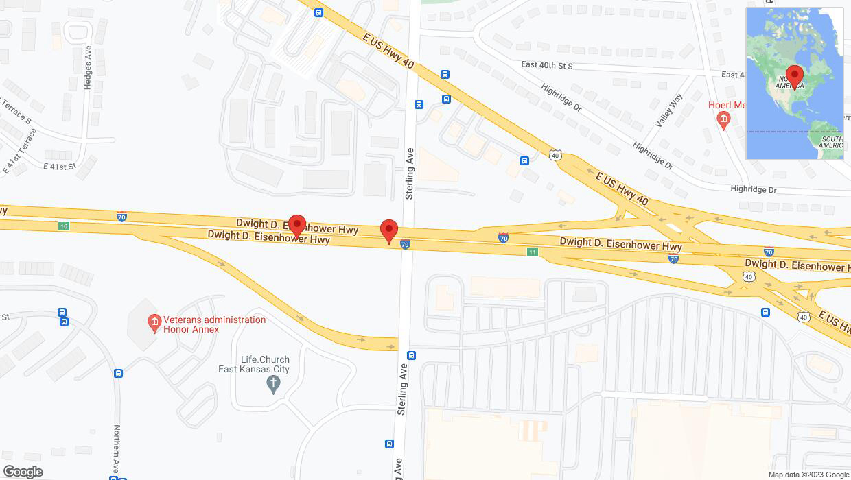 A detailed map that shows the affected road due to 'Broken down vehicle on eastbound I-70 in Kansas City' on October 3rd at 3:50 p.m.
